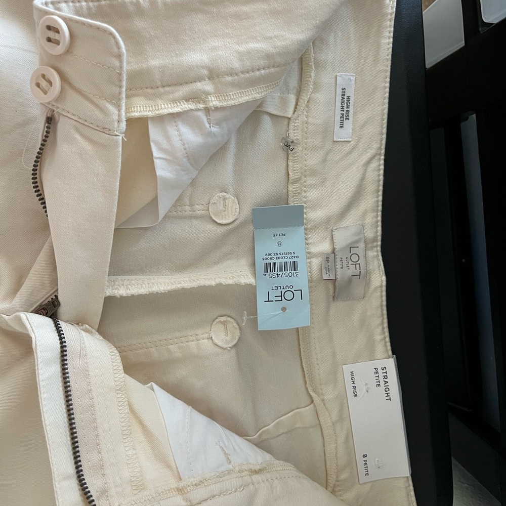 NWT LOFT Cream Straight High Rise LP Cropped Ankle Pants Petite Size 8 (1-053) - Picture 8 of 9